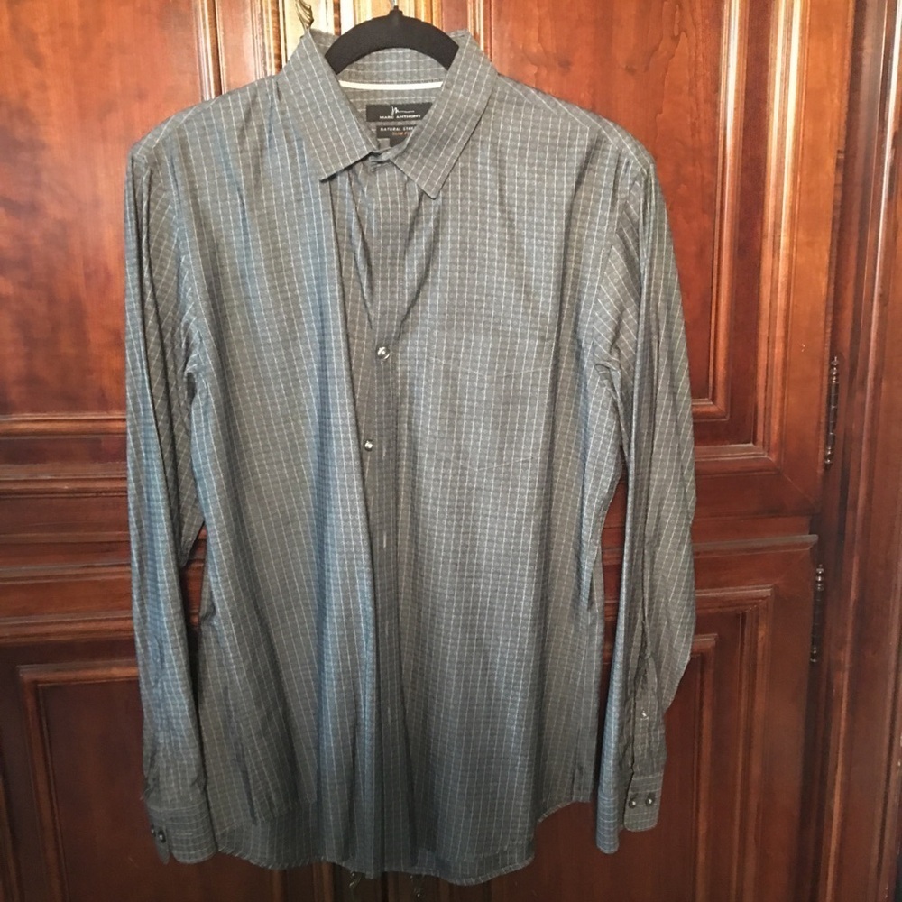Mark Anthony Men's Slim Fit  Button up diamond Gray print shirt Size M